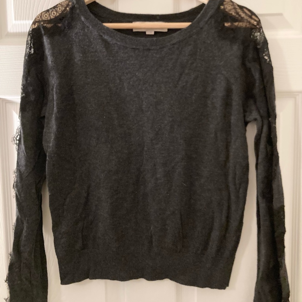 Loft gray sweater with lace detail Size M
